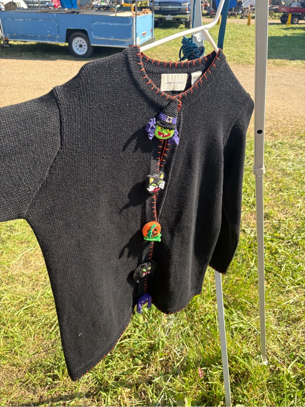 Black Women's Halloween Button-Front Knit Cardigan